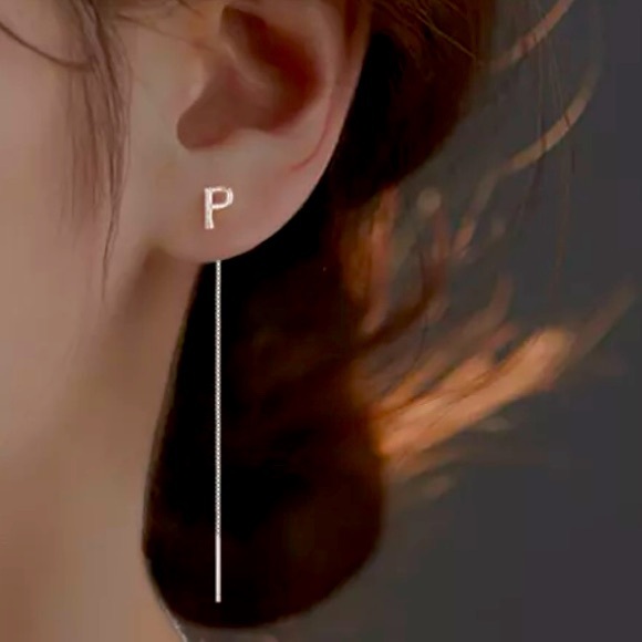 NEW First Initial Name Letter Dangle Drop Silver Tassel Earrings Set 925 Plated - Picture 14 of 16